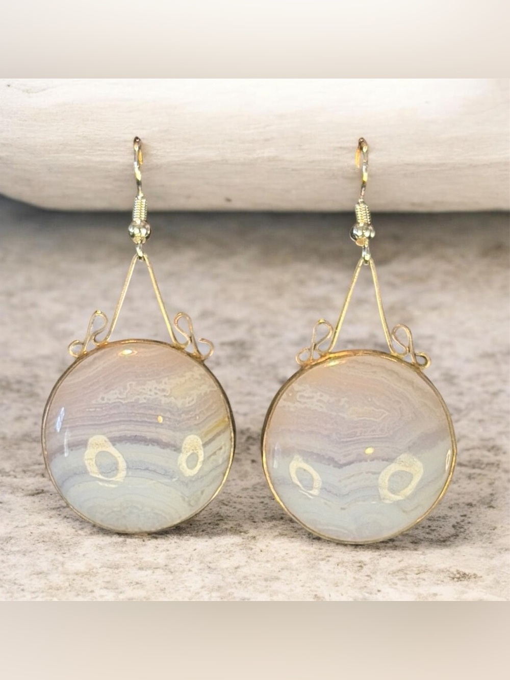 Sterling silver and blue lace agate earrings.